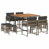 Set mobilier gradina cu perne, 9 piese, gri, poliratan