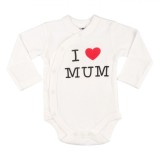 Body Bebe, Model I Love Mum, Maneca Lunga, Culoare Alb, Material Bumbac, Varsta 0-6 Luni
