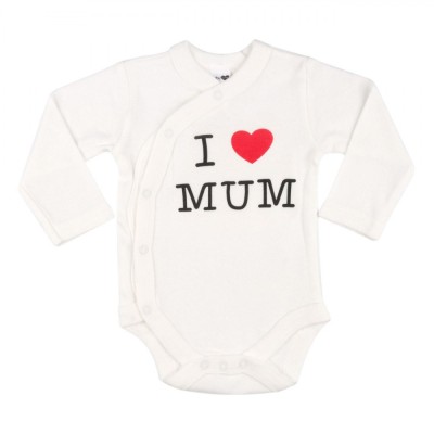 Body Bebe, Model I Love Mum, Maneca Lunga, Culoare Alb, Material Bumbac, Varsta 0-6 Luni foto