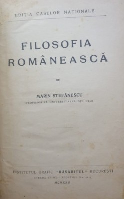 FILOSOFIA ROMANEASCA , Marin Stefanescu , 1922 foto