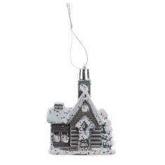 Globuri de Craciun, argintii, SD20-Y-077, 7 cm, plastic, forma casuta, set 6 bucati