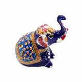 Statueta elefant stand jos metal emailat albastru - 8cm