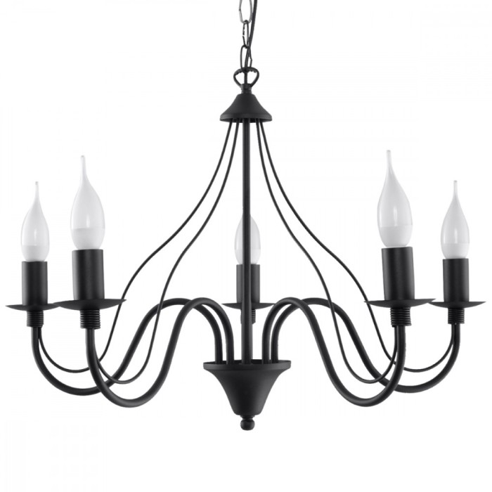 Candelabru Minerwa Negru Din Oțel Cu 5 Becuri Neregulate Modern De Interior