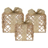 Cumpara ieftin Set 3 decoratiuni Craciun metal auriu cu leduri (3) 25x25x30 / 20x20x24 / 15x15x17 cm