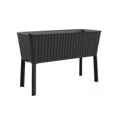 Cutie de flori Splendor din plastic, 120 l, răchită, ratan, antracit foto