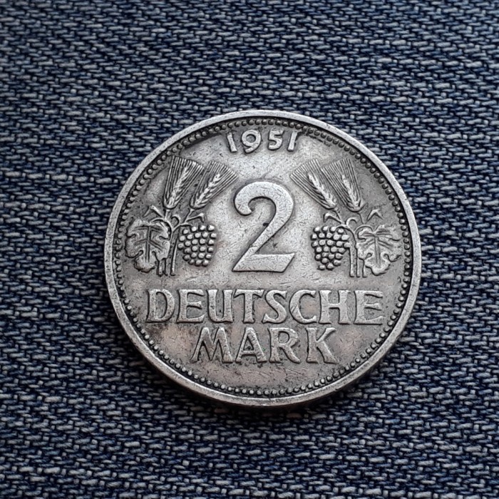 1e - 2 Mark 1951 G Germania / an unic de batere