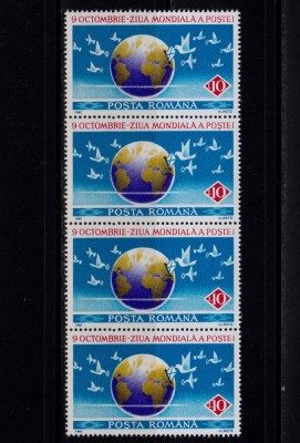 ✅ RO 1992 LP 1295 &amp;quot;9 Oct. - Ziua mondiala a postei&amp;quot;,straif de 4 ( V sau H ) , MNH foto