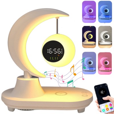 Lampa LED inteligenta cu Ceas alarma, multifunctionala, pentru birou, dormitor, living, cu boxa bluetooth, protectie ochi, touch control, Incarcator W foto