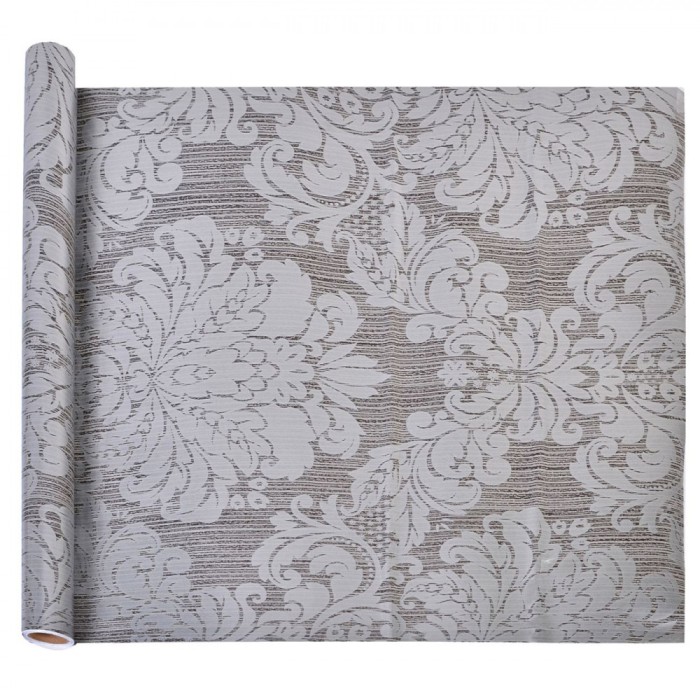 Autocolant Mobilă PVC, Damask, Argintiu Gri, 200x45cm