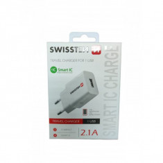 Incarcator retea Swissten, 1 port USB, 2.1A, Alb foto