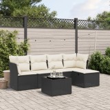 Cumpara ieftin Set mobilier de grădină cu perne, 6 piese, negru, poliratan