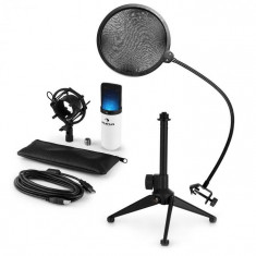 Auna MIC-900WH-LED V2, set de microfon usb, microfon condensator alb + filtru pop + suport de masa foto