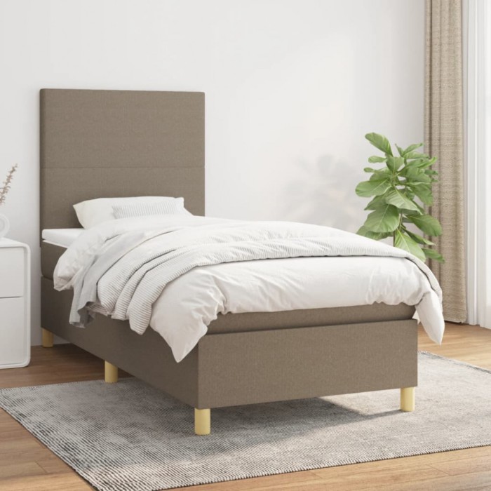 vidaXL Pat box spring cu saltea, gri taupe, 100x200 cm, textil 3142157