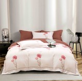 Cumpara ieftin Lenjerie de lux pentru pat dublu,bumbac finet,6 piese,cearceaf cu elastic,alba maro,cu flori rosii-A1019, Jojo Home