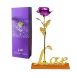 Cumpara ieftin Trandafir suflat cu aur de 24K - Mov + Suport Love, Dactylion