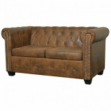 Canapea Chesterfield, 2 locuri, maro, piele ecologică, Canapele fixe, Din stofa, vidaXL