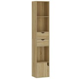 HOMCOM Bibliotecă &Icirc;ngustă cu 6 Rafturi, Sertare, Ușă și Polițe Deschise, 30x24x158 cm, Stejar | Aosom Romania