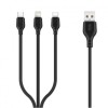 Cablu de date, XO-NB103, 3in1 (8-pin/micro/type-C) 2,1A, 1 m, Negru, Blister