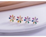 Cercei din Argint 925 Gaya Flower cu Perla, Cristale Multicolore, Zirconii si Rodiu Alb