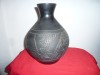 Vaza veche Ceramica neagra Marginea cu scene taietori de lemn ,h=26cm D.centru=