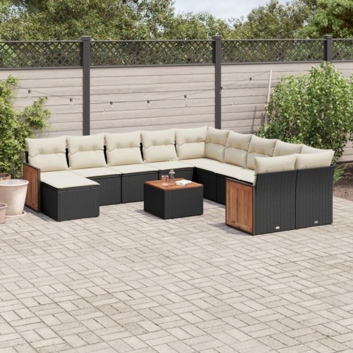 Gossi set canapele de gradina, 12 piese, cu perne, negru, poliratan