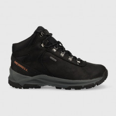 Merrell pantofi Erie Mid Leather Waterproof barbati, culoarea negru