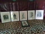 Lot vintage de 5 litografii cu port popular