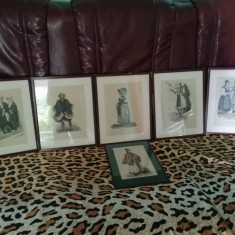 Lot vintage de 6 litografii cu port popular