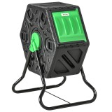 Outsunny Compostor de grădină bac compostor pentru grădină rotativ 360&deg; din polipropilenă 65 L 24 orificii 60 x 49 x 77 cm negru | Aosom Romania