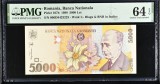 (1) BANCNOTA ROMANIA - 5000 LEI 1998, FILIGRAN BNR ITALIC, GRADATA PMG - 64 EPQ