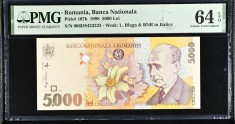 (1) BANCNOTA ROMANIA - 5000 LEI 1998, FILIGRAN BNR ITALIC, GRADATA PMG - 64 EPQ
