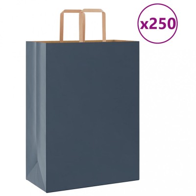 vidaXL Pungi de h&amp;acirc;rtie 250 buc cu m&amp;acirc;nere Albastru 32x17x44 cm 4101930 foto