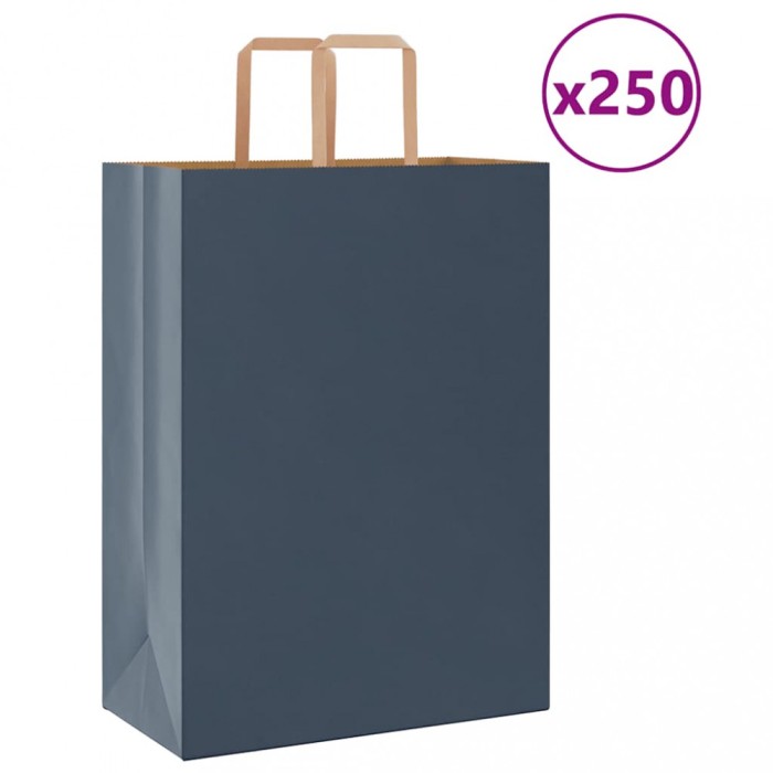 vidaXL Pungi de h&acirc;rtie 250 buc cu m&acirc;nere Albastru 32x17x44 cm 4101930