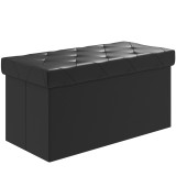HOMCOM Bancă Cutie de Depozitare Pliabilă, Bancă Taburet cu Capac și &Icirc;nveliș din Piele Ecologică, 76x38x38 cm, Negru | Aosom Romania