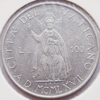 3111 Vatican 100 Lire 1967 Pavlvs VI km 98 foto