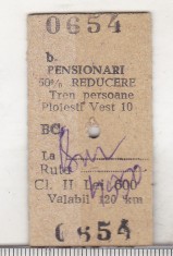 bnk div CFR Bilet tren pensionari Ploiesti Vest 1997