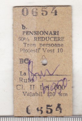bnk div CFR Bilet tren pensionari Ploiesti Vest 1997 foto