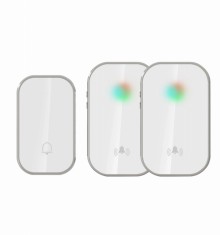 Sonerie fara fir si fara baterie 1 transmitator - comutator cinetic (1 buton) si 2 receptoare albe ( 2 sonerii) la priza , IP44