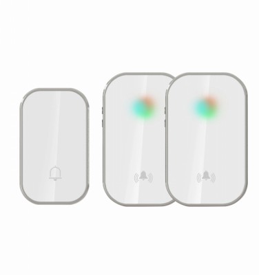 Sonerie fara fir si fara baterie 1 transmitator - comutator cinetic (1 buton) si 2 receptoare albe ( 2 sonerii) la priza , IP44 foto