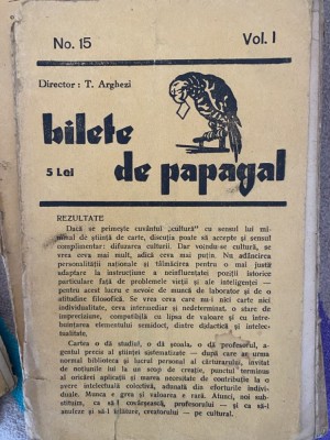 Bilete de papagal 1937-1938 nr. 15 vol. 1 Arghezi Cella Delavrancea Velisar foto