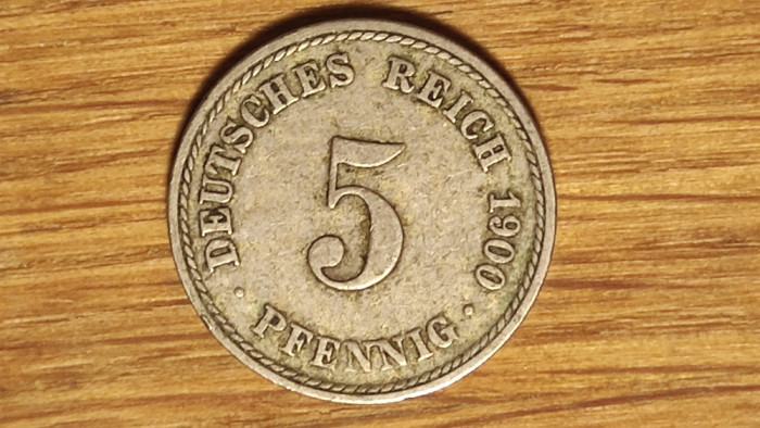 Germania - moneda de colectie istorica - 5 pfennig 1900 A - Berlin - frumoasa !