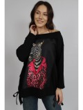 Cumpara ieftin BLUZA DIN BUMBAC OVERSIZE CU MANECA LUNGA SI FUNDITE REGLABILE IN TALIE PINKMARTY MULTICOLORA TALIE UNICA Multicolora