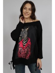 BLUZA DIN BUMBAC OVERSIZE CU MANECA LUNGA SI FUNDITE REGLABILE IN TALIE PINKMARTY MULTICOLORA TALIE UNICA Multicolora