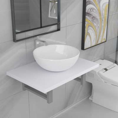 vidaXL Set mobilier de baie, 2 piese, alb, ceramică foto