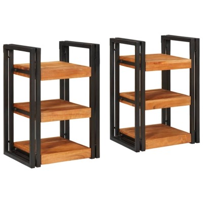 vidaXL Noptieră 2 pcs Maro și negru Lemn Solid de Acacia foto