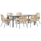 Cumpara ieftin Set de sufragerie de gradina de 7 piese sticla poliratan maro