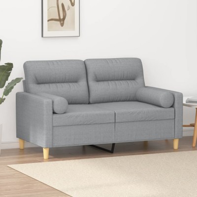 Gossi canapea cu 2 locuri cu pernute, gri deschis, 120 cm, textil foto