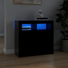 vidaXL Servantă cu lumini LED, negru, 80x35x75 cm