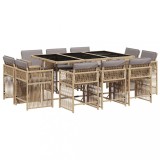 Set mobilier gradina cu perne, 11 piese bej combinat poliratan