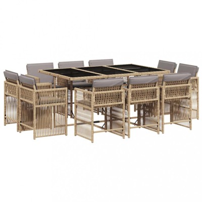 Set mobilier gradina cu perne, 11 piese bej combinat poliratan foto